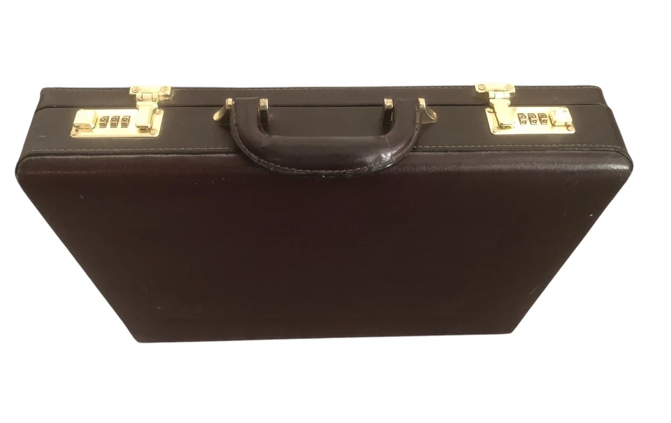 Vintage SOLO Leather Attache Brief Hard Case Brown Office - Image 2 of 4