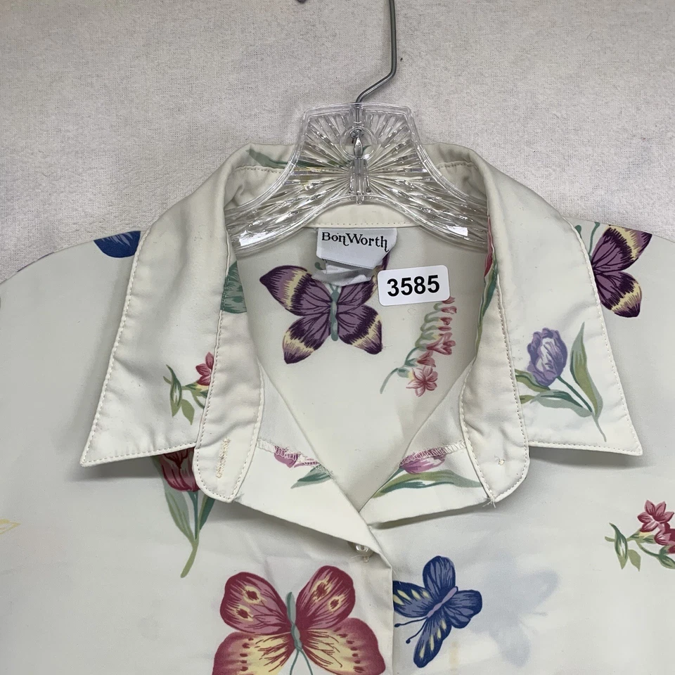 Camisa abotonada vintage con estampado de mariposas de poliéster BonWorth XL para mujer Foto 4 de 4