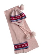 Kids Girl Light Pink Heart Pom-pom Hat/Beanie and Scarf , One-Size