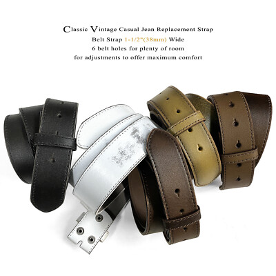 Distressed Casual Jean Replacement Strap Genuine Leather Belt Strap 1-1/2'' Wide