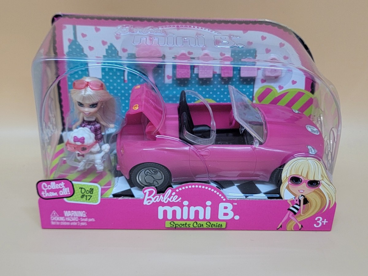 2009 Mattel Barbie Mini B Pink VW Car & White Poodle Series Doll
