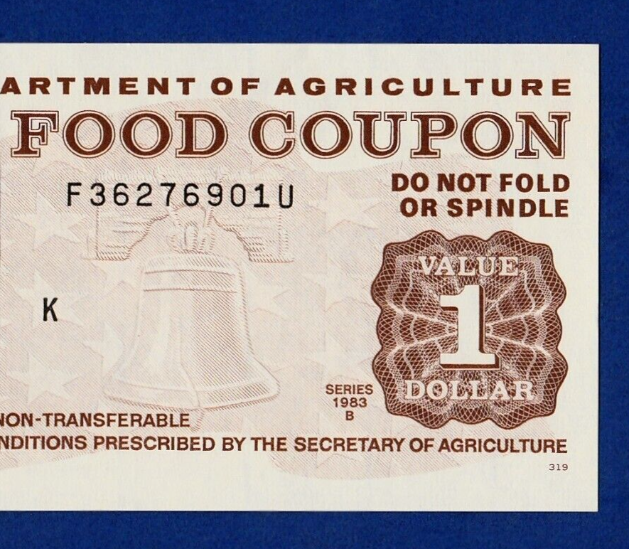 FOOD STAMP COUPON ONE UNC 1983 B 1.00 FOOD STAMP MONEY COUPON scrip