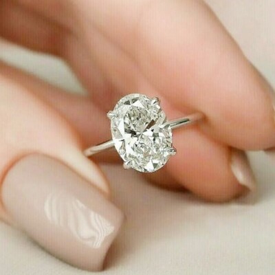 3.26 Ct Oval Cut Moissanite Proposal Engagement Ring 14k White Gold Plated