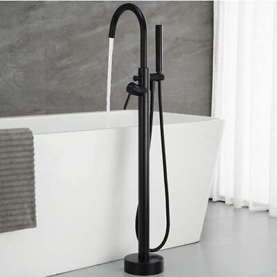 Freestanding Tub Filler Bathtub Faucet Black Floor Mounted with Handheld Shower