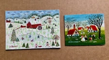 2 small primitive folk art paintings by Joanne Stalker & Dubrowski.
