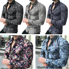 Moda Camisa Para Hombre de Vestir Mangas Largas Hojas de Arbol Ropa Fina Top Tee