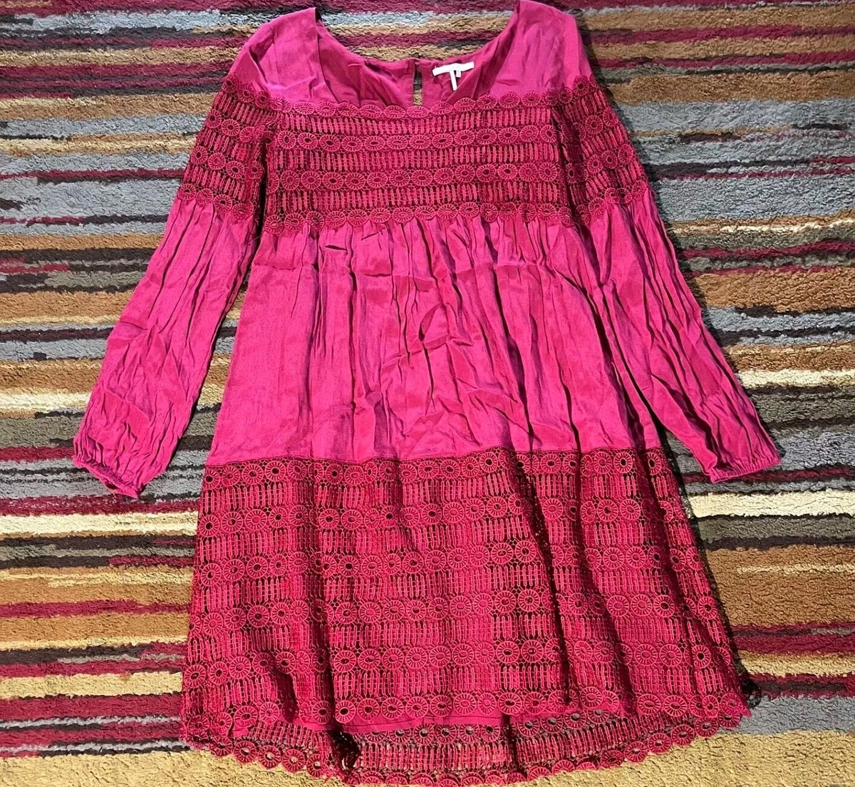 Floreat Anthropologie Dress Size 4 Red Aveline Lace Trim Coquette | eBay