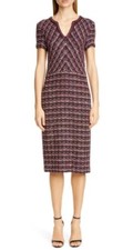 1295 NWT ST. JOHN Multi Tuck Plum Tweed Soft Sweater Pencil Dress Size: 10
