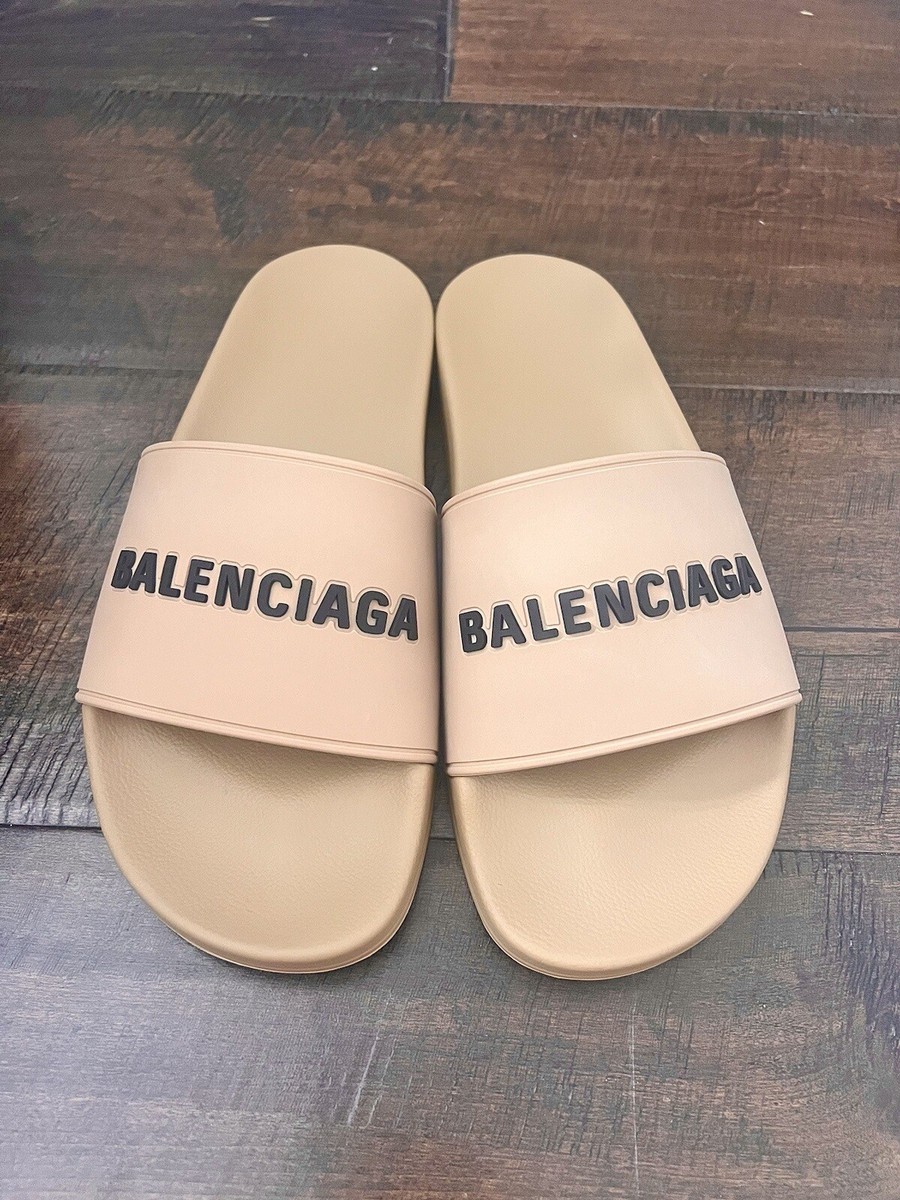 Balenciaga Beige Rubber Pool Slides Balenciaga logo Men