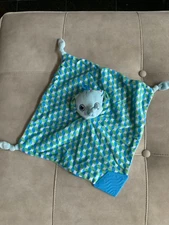 Booginhead Baby Elephant Teether Security Blanket Lovey Blue Green EUC