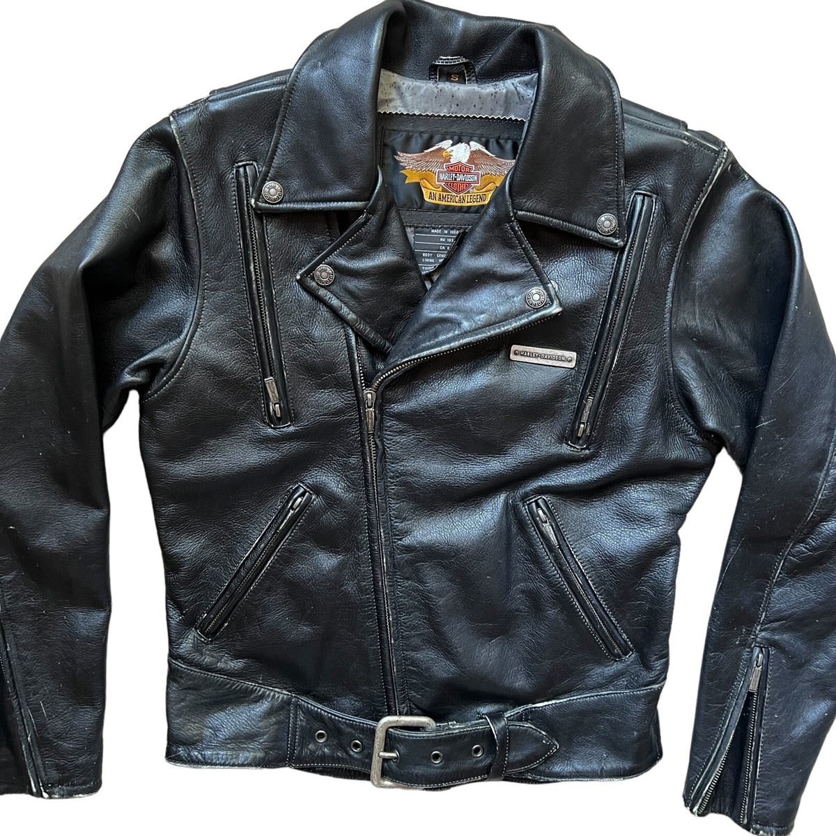 Harley Davidson Vintage Black Leather Riding Jacket Heavy Metal