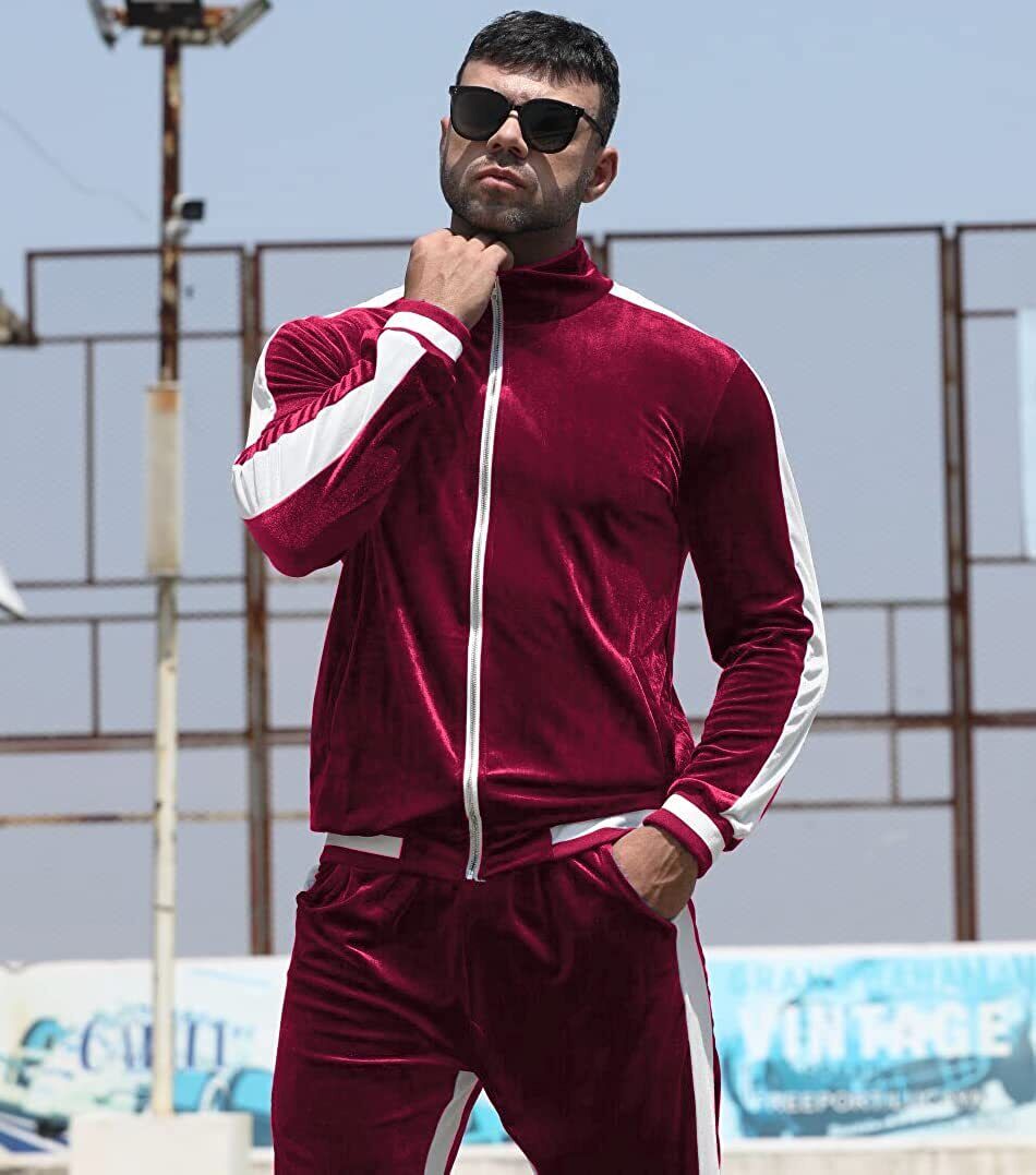 YAOGRO Velour Tracksuit Sweatsuit Set:Men's Jogging Suits Full Zip Casual  Jacket