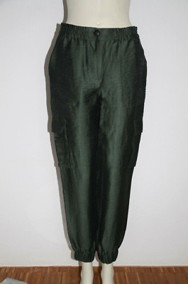HALLHUBER * edle Cargo Damen Hose aus Leinen Viskose in Grün Gr. 36 - wNEU