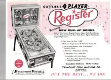 Wow! Original 1956 Gottlieb Register pinball flyer/brochure! Rare! Free Ship!