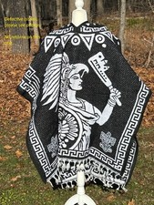 Discounted/Stain No Returns Warrior Eagle Mexican Poncho Gaban Black White C15