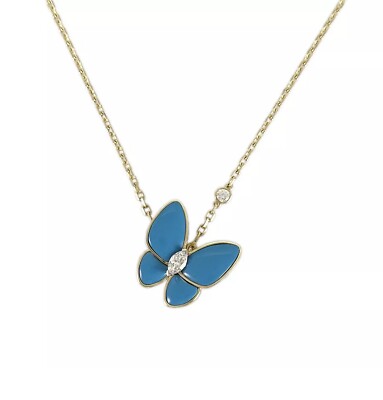 Butterfly Yellow gold turquoise diamond Necklace