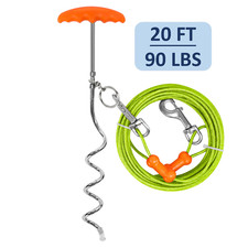 Petfamily Dog Stake and Tie Out Cable, Medium to Large Dogs, Green, 20FT 90LBS