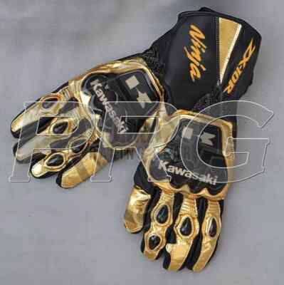 Kawasaki Ninja Race Leather Motorcycle Gloves Premium Cowhide Biker Safety Gear
