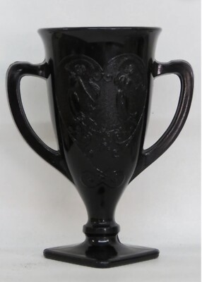 LE Smith Dancing Nymphs Black Amethyst Cameo Glass Trophy Vase 2457B Set Of Two