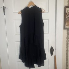 Kaari Blue Size L Black Hi-lo Sleeveless Shirt Flowy Ruffled Thin Lightweight