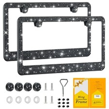 Bling License Plate Frame for Women 2 Pack Stainless Steel Rhinestone Holder