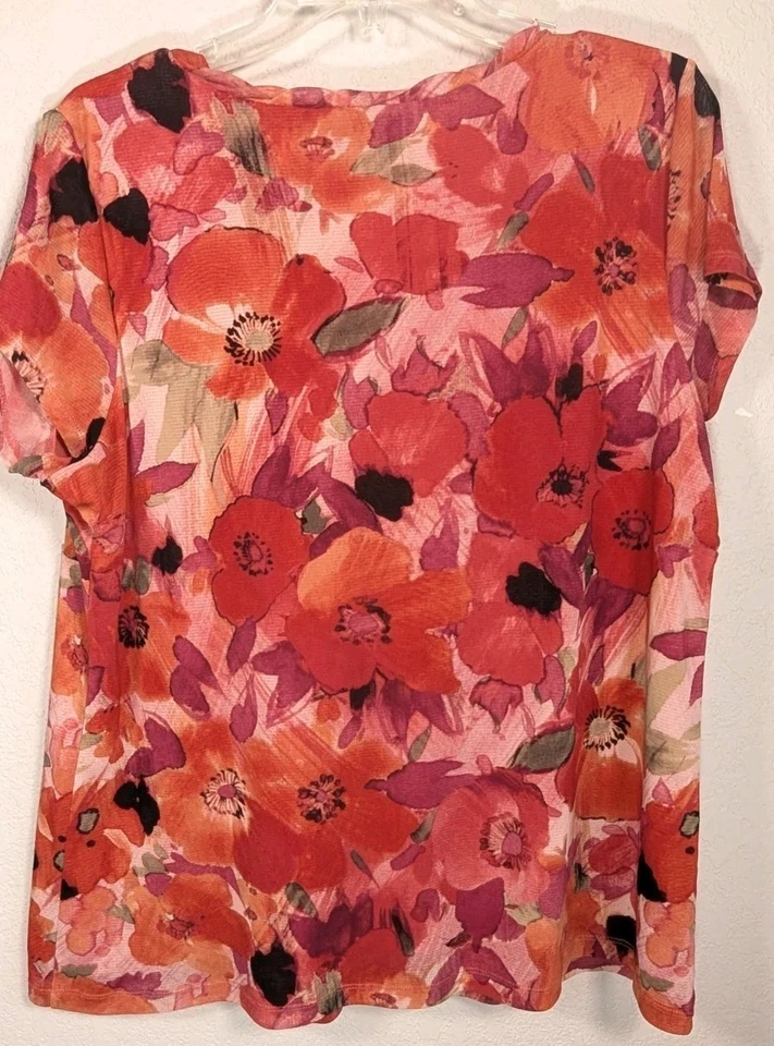 Axcess рубашка красный мак цветочный женщин XL V шеи крышка рукав пуловер блузка - Изображение 4 из 4