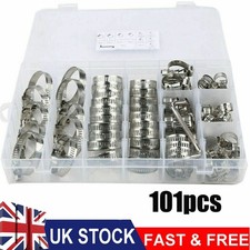 101-Pcs Assorted Stainless Steel Hose Clamp Kit With No Driver Jubilee Clips Set