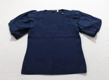 T Tahari Women's Mixed Media Pullover Blouson Top JK5 Evening Navy Large NWT