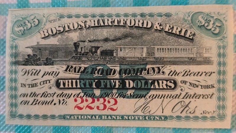 1867 CONFEDERATE Civil War Era Boston Hartford/Erie RAILROAD Note