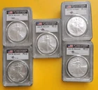 2006-2010 $1 SILVER EAGLE PCGS GEM UNCIRCULATED JOHN MERCANTI SIGNED FLAG LABEL