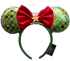 BNWT Disney BaubleBar Christmas Holiday Green Minnie Mouse Ears Headband