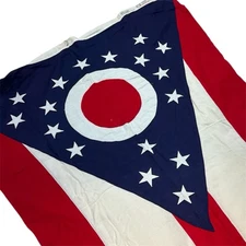 Vintage 1950s “Bulldog Bunting” Ohio Flag 4x6 Cotton, Appliquéd, Double-Sided