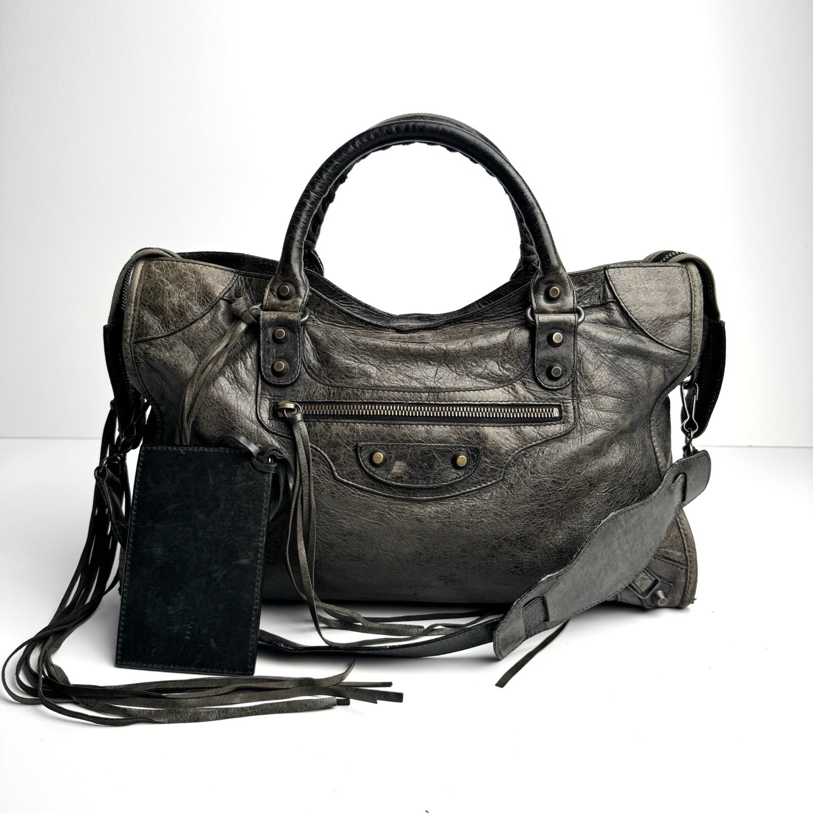 BALENCIAGA The City 115748 Gray Leather 2Way Shoulder Bag Handbag Auth Y2K