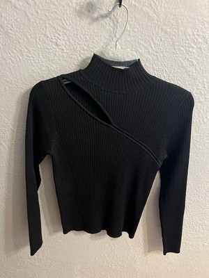 Cache Rib Long Sleeve Cut Out Top Black Size Small Women
