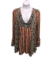 Free People Fallin Into You Tunic Dress Black Floral Womens Large Boho Indie