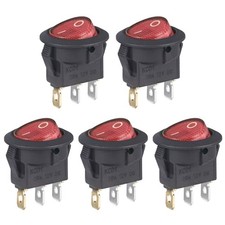 Round Rocker Switch 12V 20A Red Light Iluminated Small 5Pcs 3 Pin ON/OFF - Red