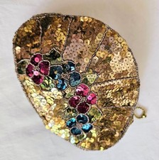 Vintage Gold Beaded Sequin Floral Clutch Purse Made In Czechoslavakia READ