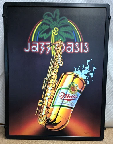 Vintage Miller High Life Beer Jazz Oasis Saxophone Lighted Sign 20"