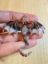 Black Flying Dragon Brooch Enamel Rhinestone Animal Pin Jewelry Gift