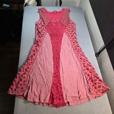 Angels Never Die Womens Pink Mixed Media Smocked Mesh Midi Dress Size 2 Turkey