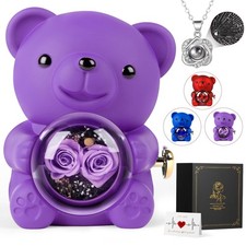 Romantic Rose Bear Teddy with Preserved Rose, Rose Bear Gift Box Set Valentin...