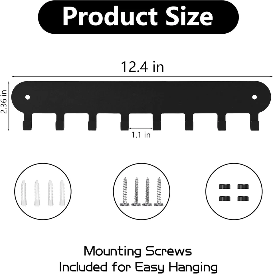 Pacote com 2 porta-chaves para parede, ganchos de chave com 8 ganchos, porta-chaves para parede sem broca... - Imagem 2 de 4