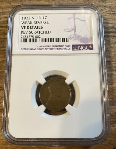 1922 No D Lincoln Cent Weak Reverse VF Details
