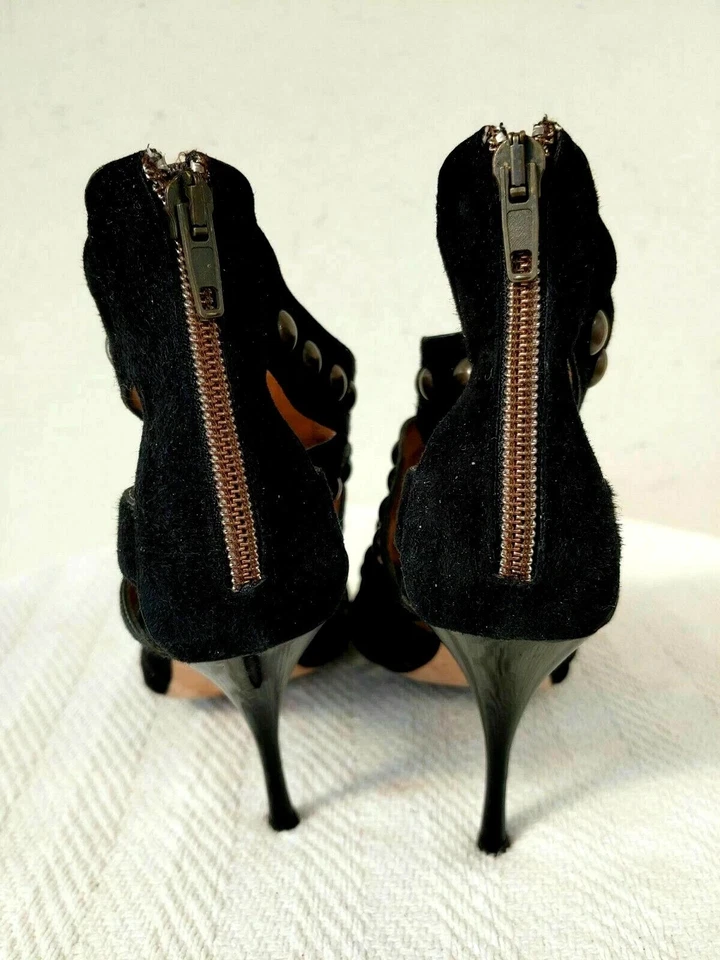 LATITUDE FEMME ITALY Negro Gamuza Enjaulado Puntera Abierta Cremallera Cordones/Botines 39 Nuevo Foto 3 de 3