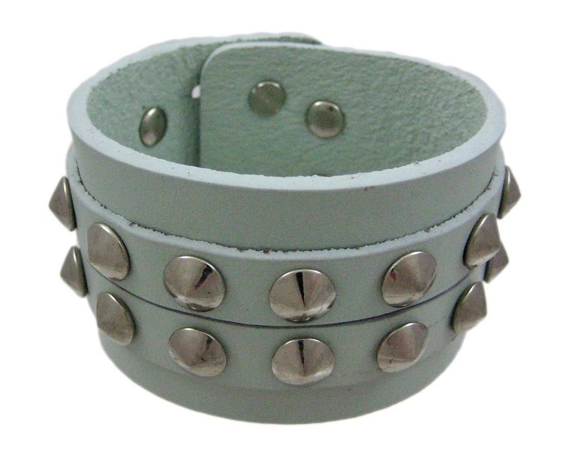 Zeckos Gray Leather 2 Row Cone Spiked Wristband Wrist Band
