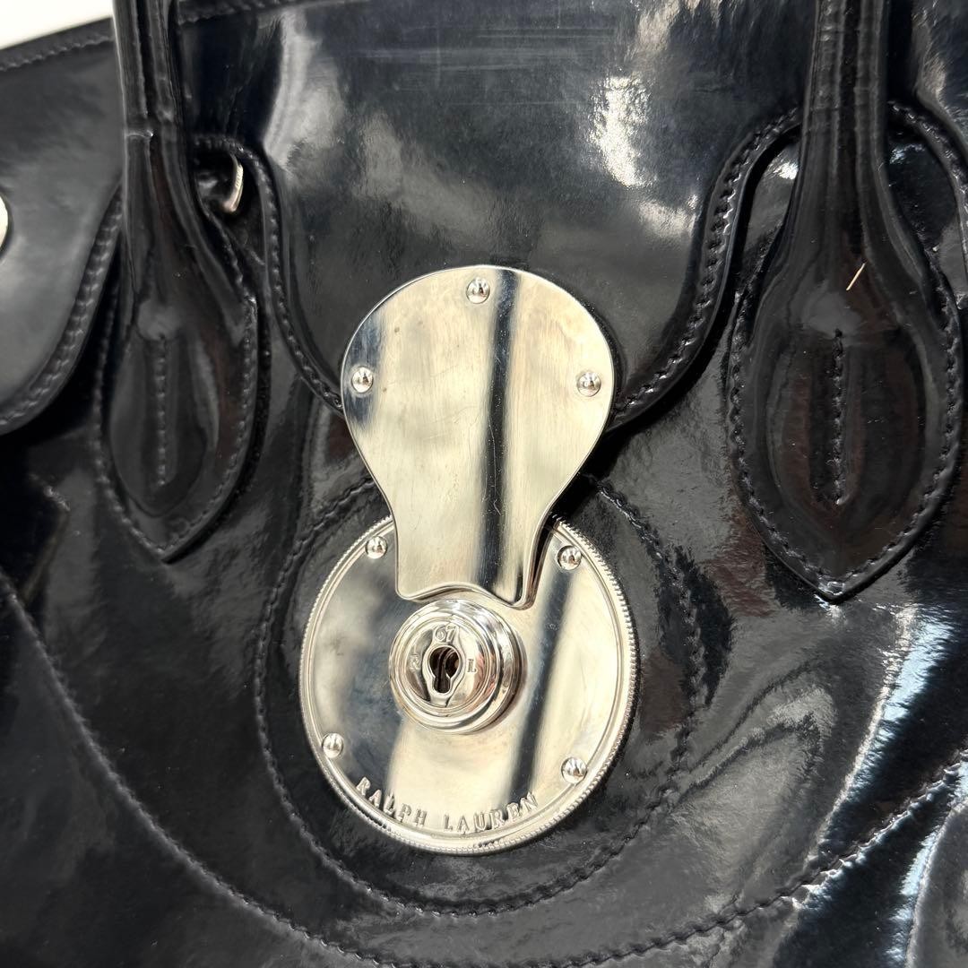 [Good Condition] Ralph Lauren Ricky Handbag Enamel Patent Black image 10