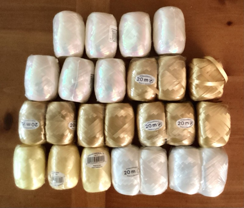 Curling Ribbon Lot Of 24 Factory Sealed Rolls Gold White & Yellow Gift Baskets