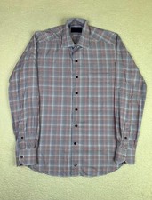 David Donahue Dress Shirt Mens Medium Blue Houndstooth Cotton Long Sleeve