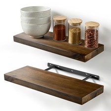 Set of 2 17" Acacia Wood Floating Shelves Wall Mounted Rustic Walnut Color