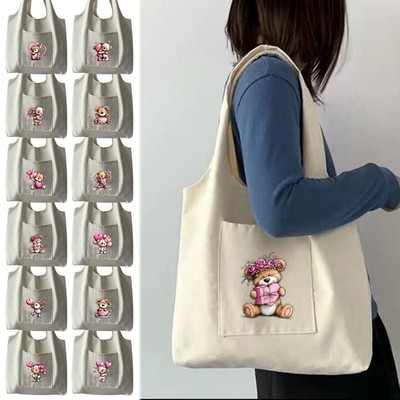 Druck Teddybär Design waschbare Einkaufstasche Schultertasche Handtasche Mehrzwecktasche